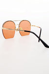 Side View Gold Metal Frame Double Bridge Flat Bottom Sunglasses