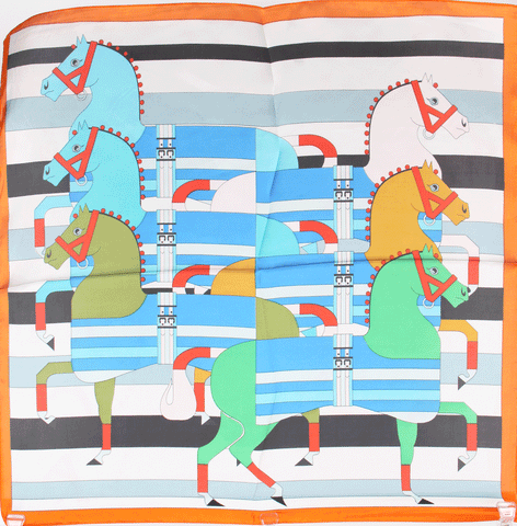 Silky Square Designer Geometric Horse Print Scarf