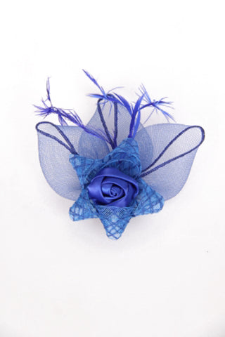 Floral Grossgrain Bow Clip on Fascinator in Royal Blue