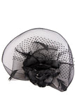 Flower Net and Feather Wide Fascinator with Headband in black for wedding