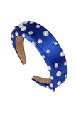 Jewels And Pearls Thick Padded Satin HAIRBAND Headbands royal blue