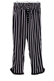 Black and White Stripe Pleat Hem Trousers