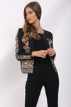 Floral Embroidered Blazer Jacket with Embellished Studded Arms