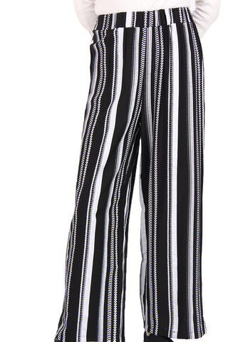 Black And White Geometric Stripe Linen Look Culotte Trouser