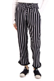 Black and White Stripe Pleat Hem Trousers