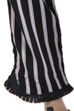 Black and White Stripe Pleat Hem Trousers