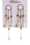 Hoop Dangling Chain Pearl Earrings in Gold