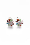 Multi Colour Flower Zirconia Clip On Earrings