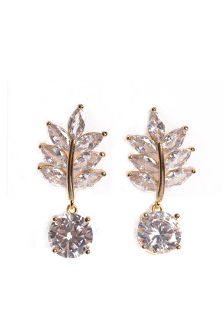 Leaf Cubic Zirconia Stud Earrings in Gold