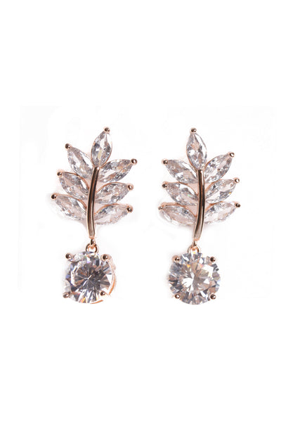 Leaf Cubic Zirconia Stud Earrings in Rose Gold