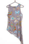 Butterfly Print Asymmetric Top in Pale Grey