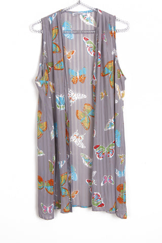 Butterfly Print Sleeveless Jacket in Pale Grey