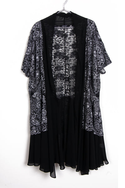 Oversized Floral Print Lace Sheer Jacket in black