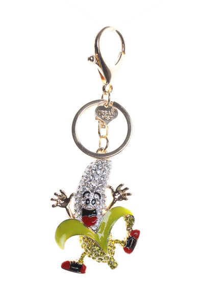 Cartoon Banana Diamante Bag Charm Keyring