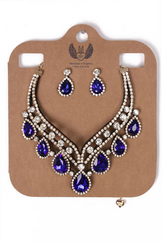 Teardrop Diamante 2-Piece Necklace and Earrings Set in royal blue