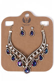 Teardrop Diamante 2-Piece Necklace and Earrings Set in blue multi