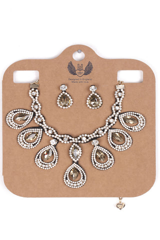 TEARDROP DETAIL DIAMANTE 2-PIECE NECKLACE AND EARRINGS SET