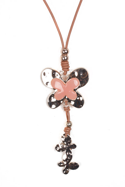 Lagenlook Butterfly Tassel Long Necklace in rose gold