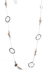 Hoop And Gem Stone Chain Long Necklace in Silver