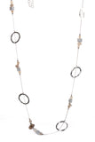 Hoop And Gem Stone Chain Long Necklace in Silver