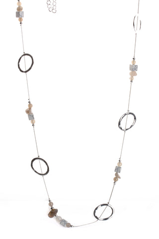 Hoop And Gem Stone Chain Long Necklace in Silver