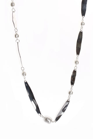 Pearl Link Chain Long Necklace in Silver