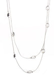 Double Layered Circle Interlink Chain Long Necklace in silver