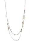 Double Layered Interlink Chain Long Necklace with Crystal Ball in silver