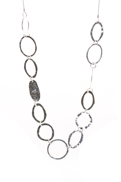Multiple Circle Interlink Chain Long Necklace in Silver
