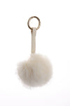 Fur Pom Pom Bag Charm Keyring in light cream