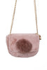 Soft Fur Pom Pom Cross Body bag with chain strap in powder pink