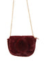Soft Fur Pom Pom Cross Body bag with chain strap in burgundy