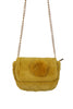 Soft Fur Pom Pom Cross Body bag with chain strap in yellow