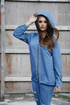 Beaded Rhinestones Denim Hoodie