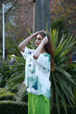 Water colour Feather Print Diamante Silky Feel Top