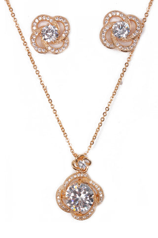 Flower Cubic Zirconia Necklace & Earring Sets