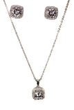 Square Cubic Zirconia Necklace & Earring Sets in silver
