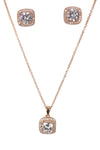 Square Cubic Zirconia Necklace & Earring Sets in rose gold