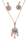 Round Cubic Zirconia with Letter D G Charm Necklace & Earring Sets in rose gold