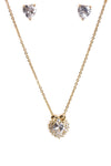 Bow Heart Cubic Zirconia Necklace & Earring Sets in gold
