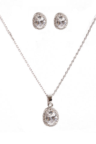 Oval Shape Cubic Zirconia Necklace & Earring Sets in Silver