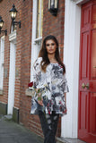 Abstract Graffitti Style Print with Overlay Lace Top