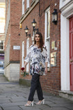 Abstract Graffitti Style Print with Overlay Lace Top