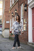 Abstract Graffitti Style Print with Overlay Lace Top