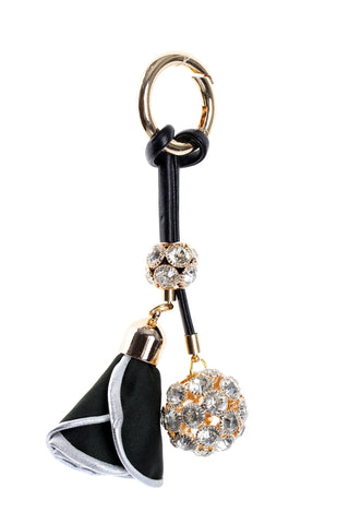 Flower and Crystal Ball Diamante Bag Charm Keyring