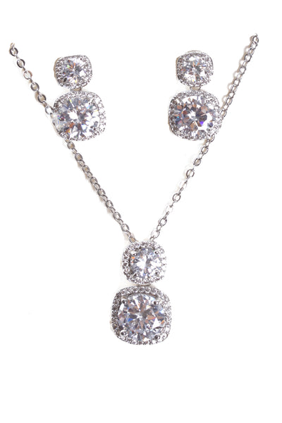 Square Cubic Zirconia Necklace & Earring Set