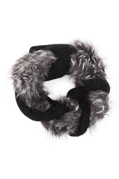 Faux Fur Knitted Snood in Black