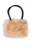 Faux Fur Zip Shoulder Handbag with Leather Strap in beige