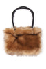 Faux Fur Zip Shoulder Handbag with Leather Strap in fox
