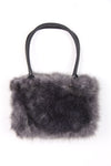 Faux Fur Zip Shoulder Handbag with Leather Strap in dark grey